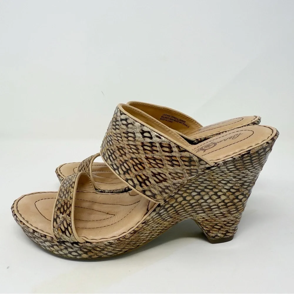 Born Crown women’s Skyler Terra Snake Print Wedge Sandals size 7